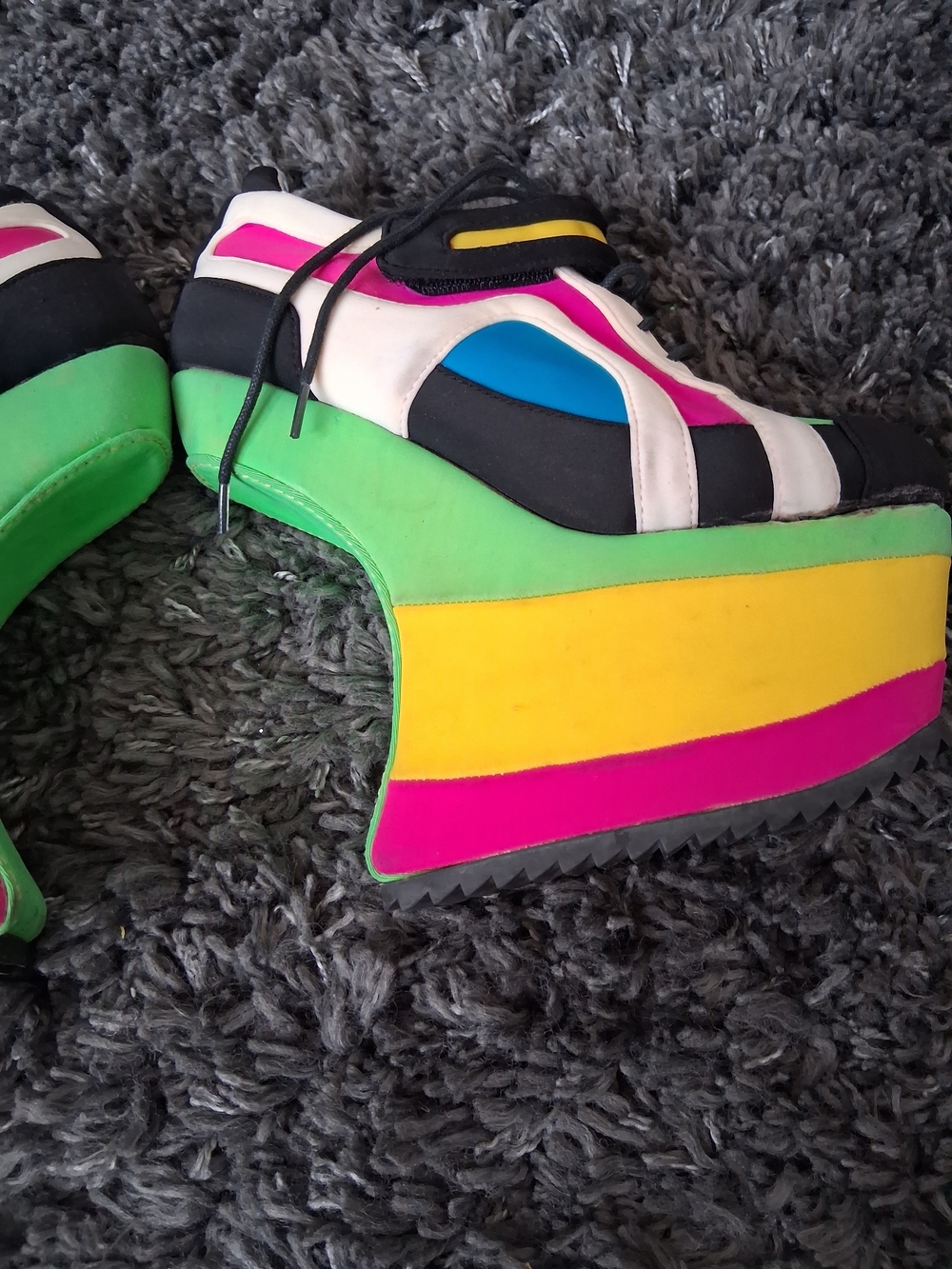 Jeffrey Campbell Multicolor Platform Sneakers with Neon Panels - Picture 3 of 8